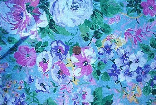 Tropical Flowers on Blue Quilt Fabric