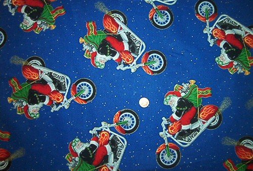 Christmas Santa on Harley Quilt Fabric OOP