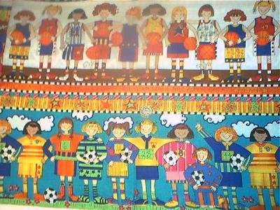 Baseball Soccer Border Girls KP Kids Quilt Fabric OOP