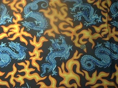 Chinese Dragons Flames on Black Kids Quilt Fabric