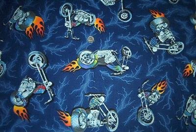 Motorcycle Harley Chopper Flames Kids Quilt Fabric OOP