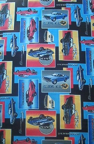 Muscle Cars on Black Kids Quilt Fabric OOP