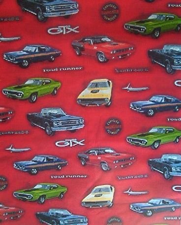 Muscle Cars on Red Kids Quilt Fabric OOP