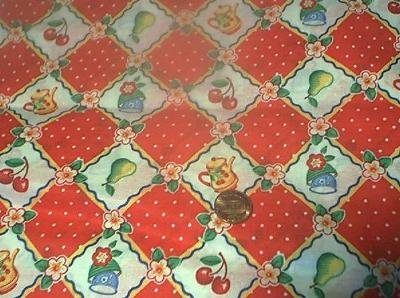 Retro Engelbreit Red Cherries Kids Quilt Fabric OOP