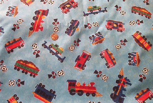 Tossed Steam Trains Backer for Kids Quilt Fabric