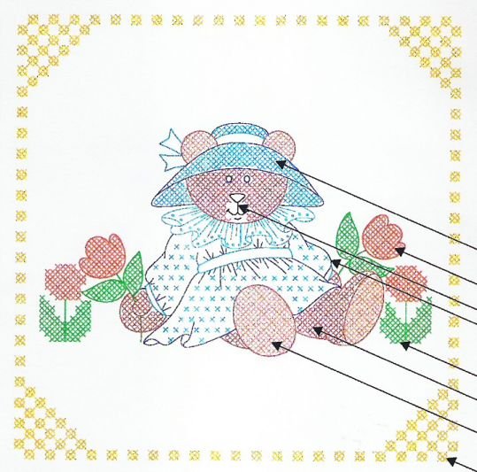 Teddy with Tulips Quilt Blocks