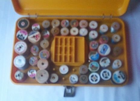 2 Vintage Sewing Baskets Thread Holder Wooden Spools