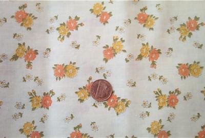 Orange and Yellow Flowers on Beige Fabric