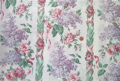 Lilacs and Roses on Cream Fabric