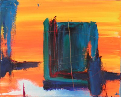 OBSTRUCTION Original Abstract Mixed Media 16x20 on Canvas
