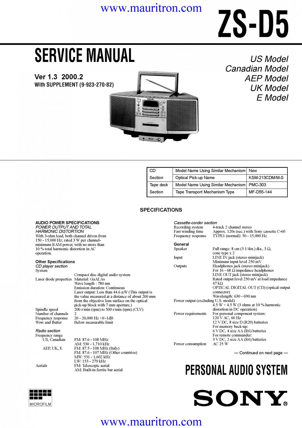 sony zsd5 service manual from mauritron