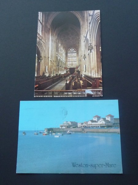 Postcards Avon Weston Super Mare & Bath Abbey Mauritron #5011