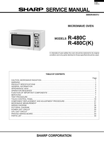 Sharp R4A53 (R-4A53) Microwave Oven Service Manual