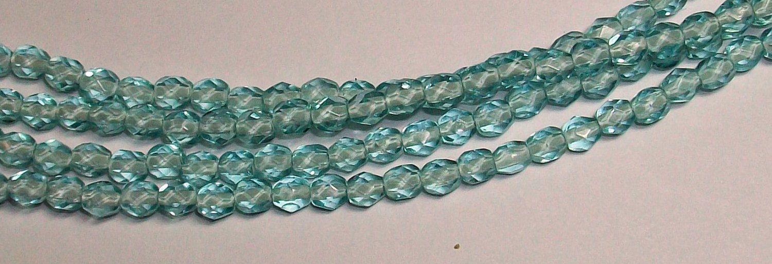 Light Blue Whitelined Firepolish 4mm