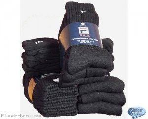 Men's FILA Athletic Black with White F logo Crew Socks, 3 pair