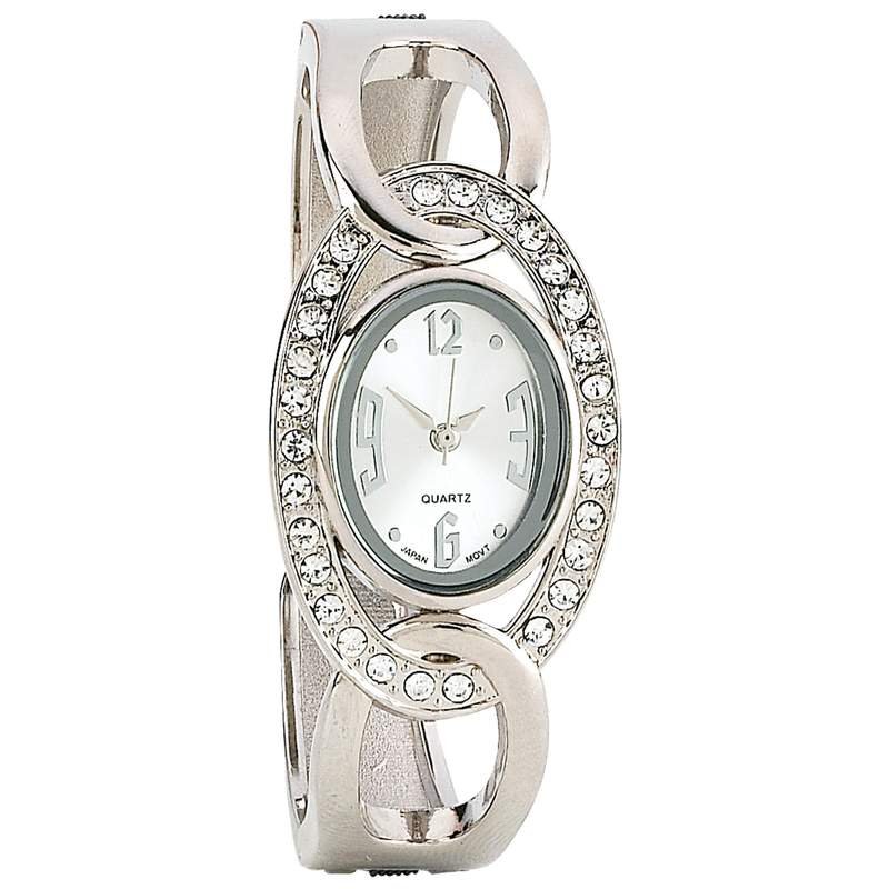 Navarre Ladies Silver Tone Japan Quartz Movement Faux Diamond Watch