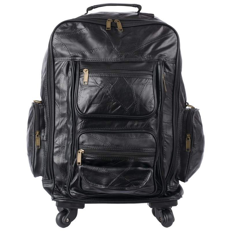 Embassy Black Genuine Patch Leather Trolley Bag-Backpack New