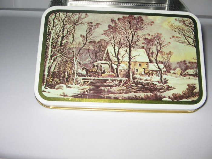 Christmas Holiday Currier and Ives Tin Box Collectible