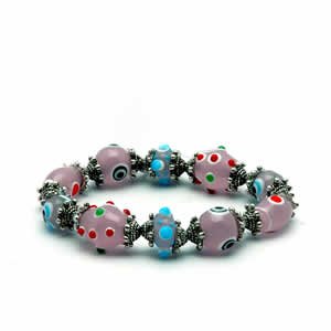 Gypsy Lampwork Bead Bracelet - Pink