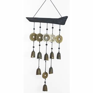 Chinese Bell Wind Chime - Brass & Wood