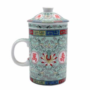 Porcelain Tea Cup - Strainer - Traditional - Green