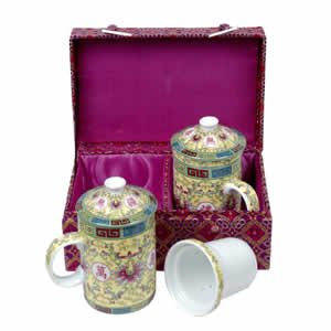 Tea Mugs - Tea for Two - Lavender with Yellow Cups