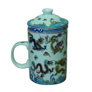 Tea Cup w/Strainer - White Dragon