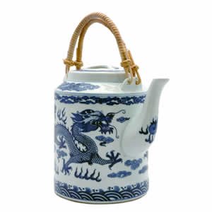 Tea Pot - Porcelain - Blue and White Dragon