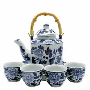 Porcelain Tea Set BW - 6 Sided