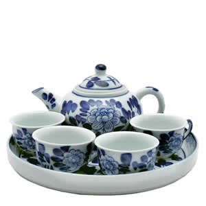 Porcelain Tea Set - Blue and White -Round