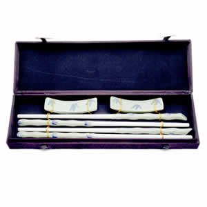 Porcelain Chopsticks - Green Bamboo Pattern - 2 Pair