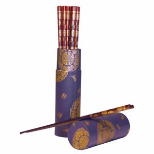 Wood Chopsticks in Tube - 10 Pairs - Brown/Blue Tube