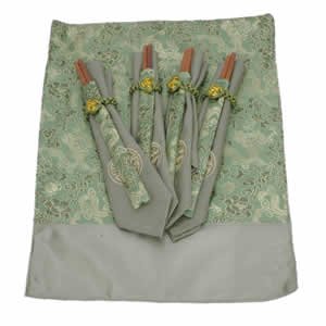 Silk Table Linen Set Of 4 - Sage Green Dragon