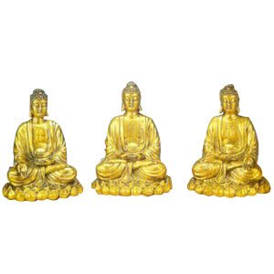 Set of 3 Buddhas - Brass - 10 inch