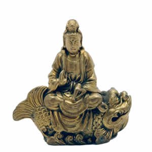 Kwan Yin on Fish - Brass - 2.5 inch