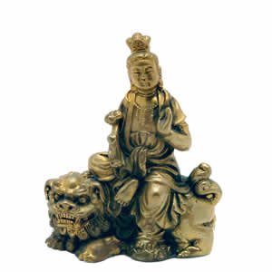 Kwan Yin on Fu Dog - Brass - 2.5 inch