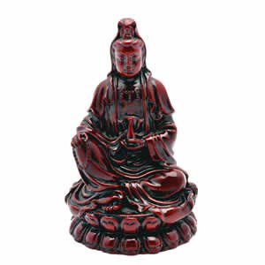 Kwan Yin Statue - Red Hong Tze Resin - 4 inch