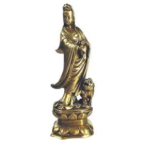 Kwan Yin Figurine - Gold Hong Tze Resin - 8 inch