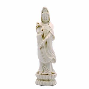 Standing Kwan Yin Sculpture - White Polyresin - 10 inch