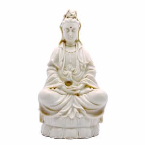 Kwan Yin Sculpture with mini Crystal Ball - White Resin - 12 inch