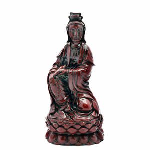 Blessing Kwan Yin Sculpture - Red Hong Tze Resin - 12 inch