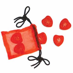 Chinese Cinnabar Heart Magnets - Set of 6 in Organza Bag