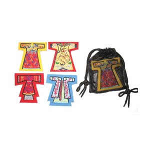 Embroidered Chinese Robe Magnets - set of 4 in Black Organza Bag