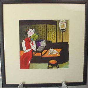 Framed Print - Watercolor - Lady/Cat