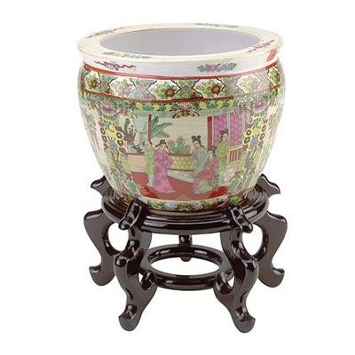 Oriental Fish Bowl with Wooden Stand