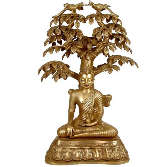 Nirvana Buddha Under the Tree of Life - Brass Sculpture