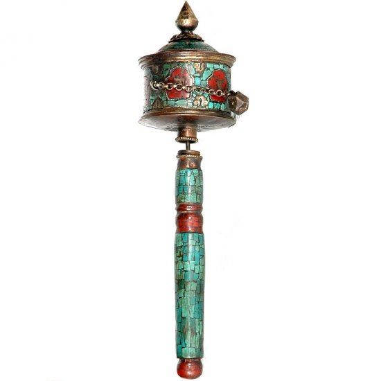 Antiquated Prayer Wheel with Gemstones