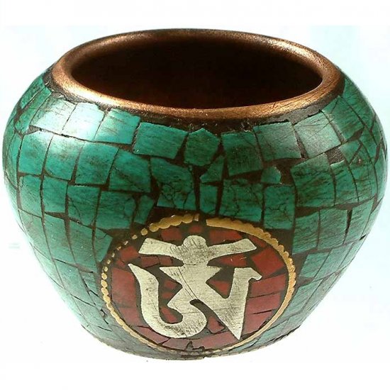 Ritual Bowl with Om - Jade and Copper