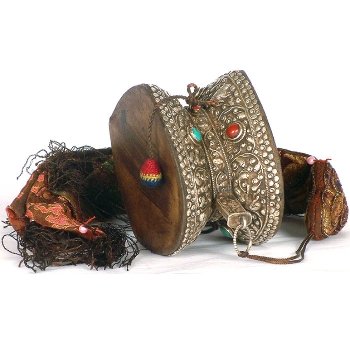 Ritual Damaru with Silk Tassel and Gemstones