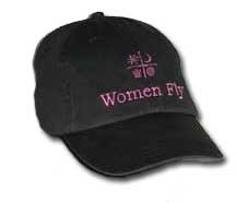 Women Fly Hat: Black Hat/Pink Embroidery